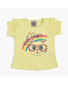 Blusa Amarela para Bebe Menina Gatinho