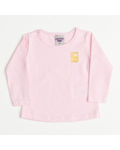 Blusa Rosa Manga Longa Básica para Bebe Menina