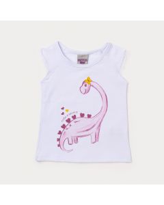 Blusa para Bebê Feminina Branca com Estampa de Dinossauro