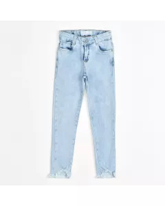 Calça Jeans Ankle Infantil Feminina com Barra Desfiada Azul
