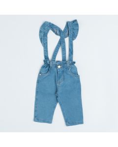Calça Jeans Clochard com Suspensório para Bebê Menina