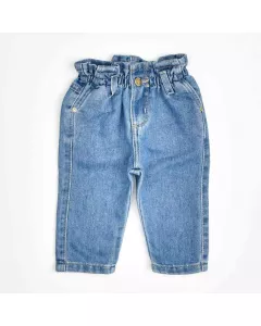 Calça Jeans para Bebê Menina Clochard Azul com Bordado