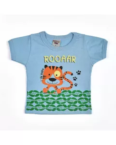 Camiseta Azul para Bebê Menino com Estampa de Tigre
