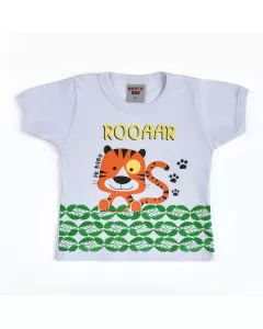 Camiseta Branca para Bebê Menino com Estampa de Tigre