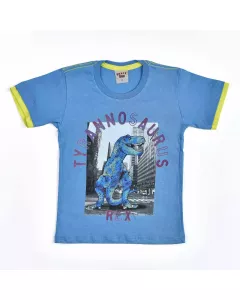 Camiseta Infantil Masculina Azul com Estampa de Dinossauro