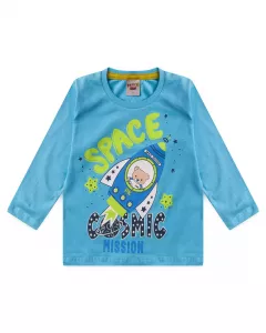 Camiseta Infantil para Menino Foguete Azul