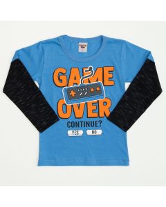 Camiseta Manga Longa Game Azul Infantil Masculina