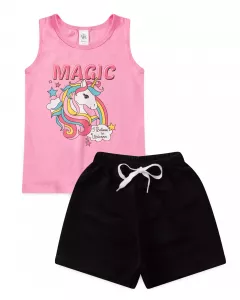 Conjunto Curto Infantil Feminino Unicornio Pink