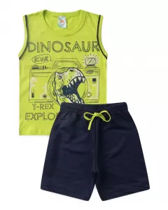 Conjunto Curto Infantil Masculino Dinossauro no Verde