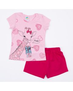 Conjunto de Verão para Menina Blusa Rosa Girafinha e Short Pink