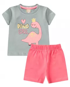 Conjunto de Verao para Bebe Menina Dinossauro Verde