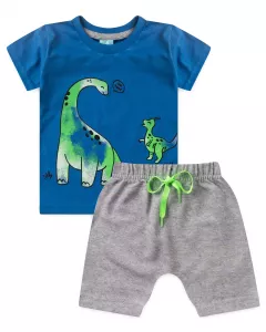 Conjunto de Verao para Bebe Menino Dinossauro Azul
