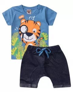 Conjunto de Verão para Bebê Menino Tigre Azul