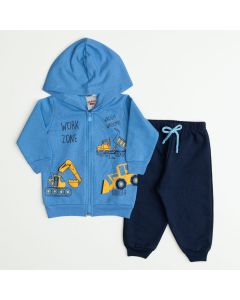 Conjunto de Moletom Jaqueta Azul Trator com Zíper e Calça Marinho para Bebê Menino