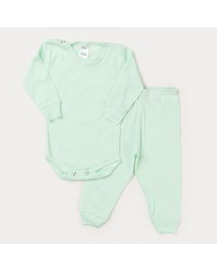 Conjunto Body Verde e Calça em Ribana para Bebê Unissex