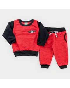 Conjunto de Frio Bebê Menino Casaco Vermelho e Calça com Bolso