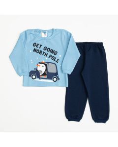 Conjunto de Frio Casaco Azul Carro e Calça Marinho para Bebê Menino