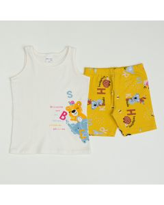 Conjunto de Verão para Menina Regata Marfim Bichinhos e Short Amarelo