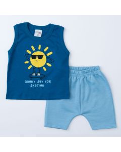 Conjunto de Verão Regata Marinho Estampada e Short Azul para Bebê Menino