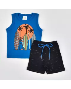 Conjunto de Verão para Bebê Menino Regata Azul Surf e Short Preto