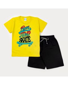 Conjunto Curto para Menino Blusa Amarela Skate e Short Preto em Moletinho