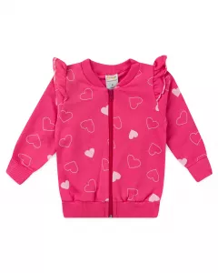 Jaqueta de Moletom para Bebe Menina Coracao Pink
