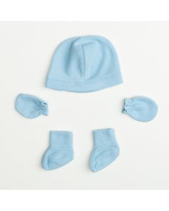 Kit de Inverno para Recém Nascido em Soft Azul com Touca Luva e Pantufinha