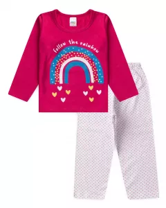 Pijama de Inverno Infantil Feminino Arco-iris Pink