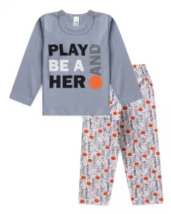 Pijama de Inverno Infantil Masculino Estampado Cinza