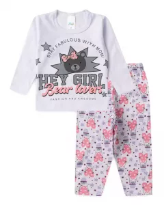Pijama de Inverno para Bebe Menina Ursinho Branco