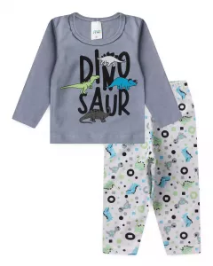 Pijama de Inverno para Bebe Menino Dinossauro Cinza