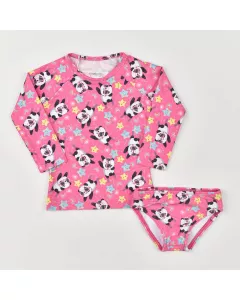 Roupa de Banho para Bebe Blusa Pink com Protecão UV e Calcinha Panda