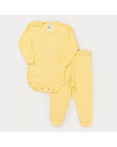 Conjunto em Ribana Amarelo Body e Calça para Bebê Unissex