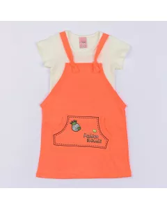 Salopete Laranja Neon Infantil Feminina com Blusa Marfim Básica