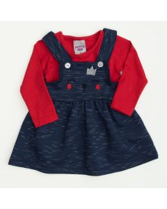 Salopete para Bebê Menina em Moletom Marinho Ursinho e Blusa Vermelha