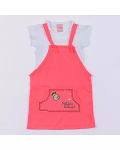 Salopete Rosa Neon Infantil Feminina com Blusa Branca Básica