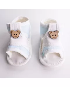 Sandália Unissex Branca Ursinho para Bebê com Sola Antiderrapante
