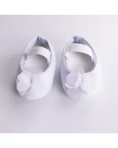 Sapatilha Branca com Elástico e Florzinha para Bebê Menina