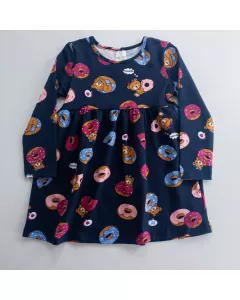 Vestido Manga Longa Marinho Donuts Infantil
