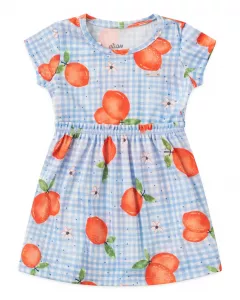 Vestido para Bebe Xadrez Frutinhas Azul
